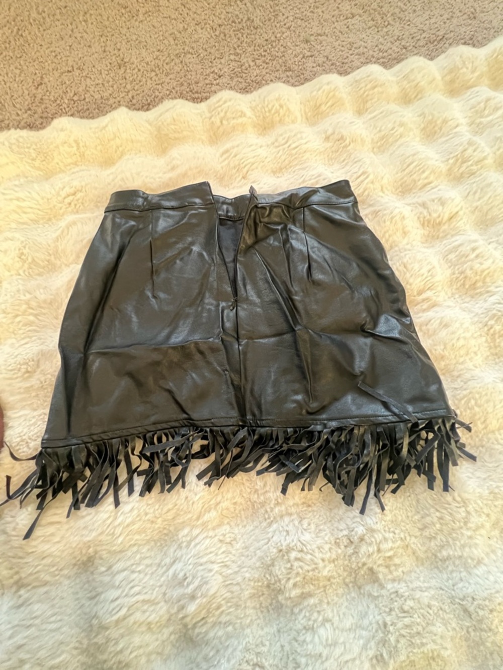 Black Faux Leather Fringe Mini Skirt - Picture 2 of 3